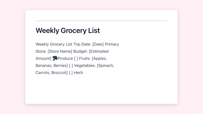 Preview of Grocery List template