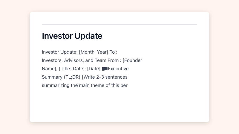 Preview of Investor Update template