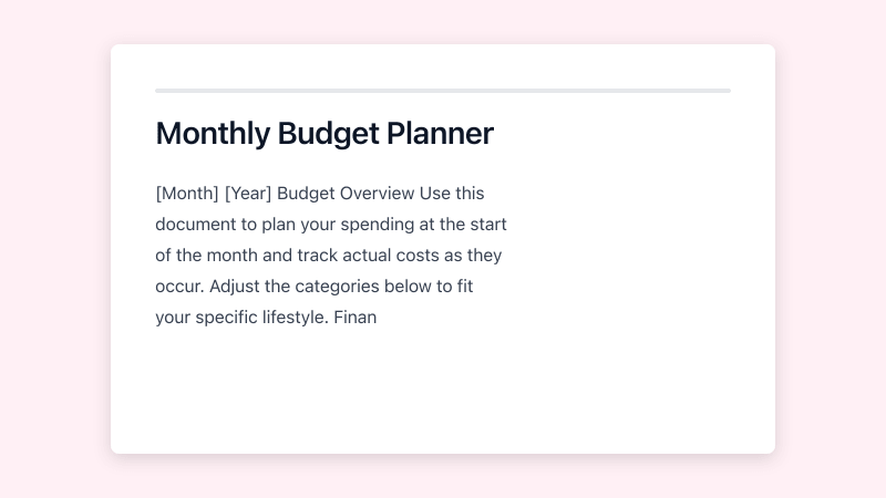 Preview of Monthly Budget template