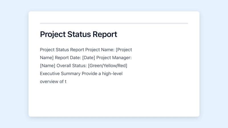 Preview of Project Status Report template