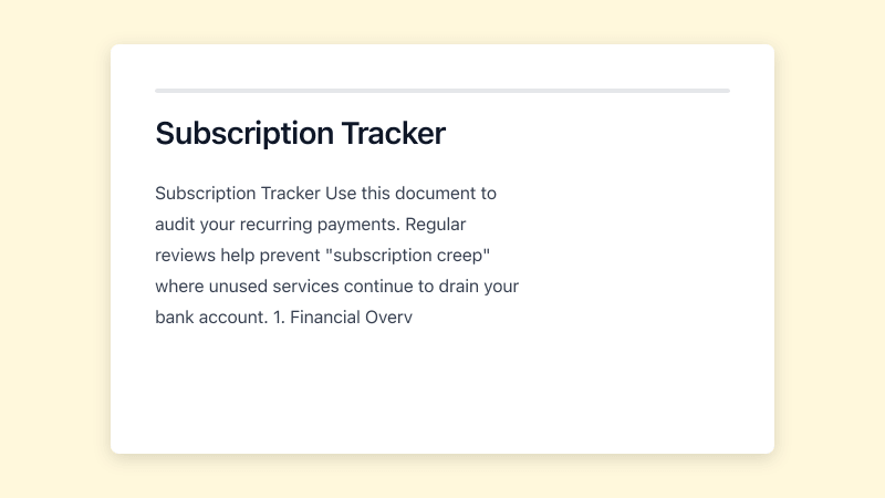 Preview of Subscription Tracker template