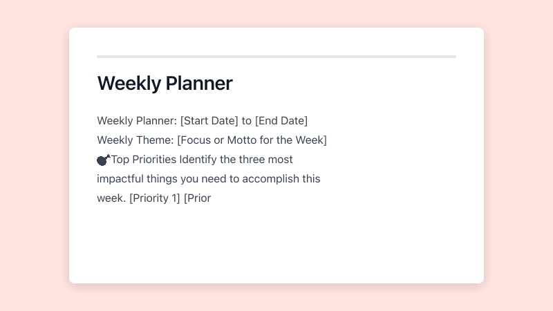Preview of Weekly Planner template