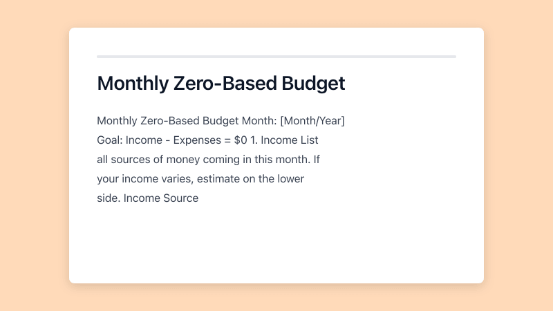 Preview of Zero-Based Budget template